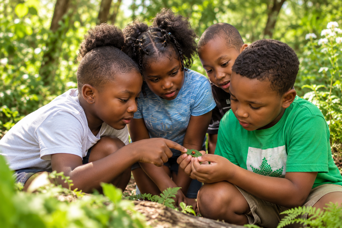 Children examining nature outdoors