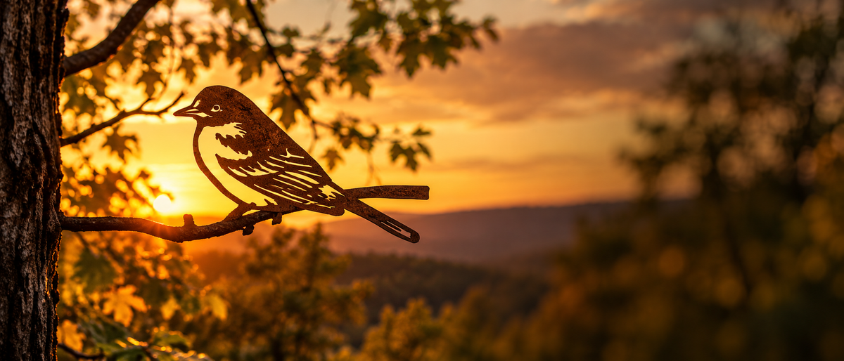 Bird silhouette on a branch at sunset